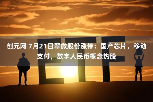 创元网 7月21日翠微股份涨停：国产芯片，移动支付，数字人民币概念热股